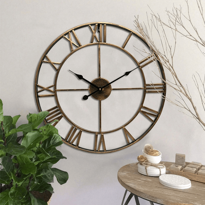 Creative Wall Clock Living Room round Hollow Out Cafe Bar Wrought Metal Vintage Wall Clock