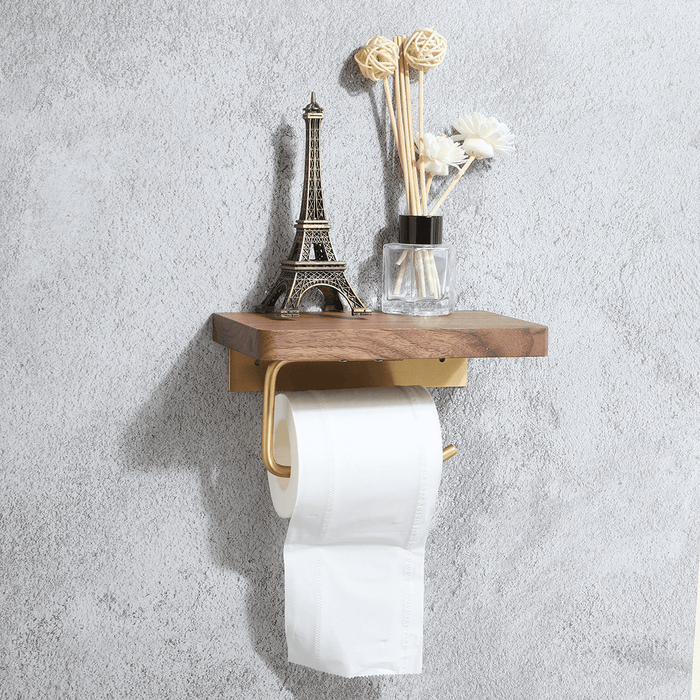 Bathroom Paper Holder Wooden with Metal Paper Shelf Toilet Phone Holder