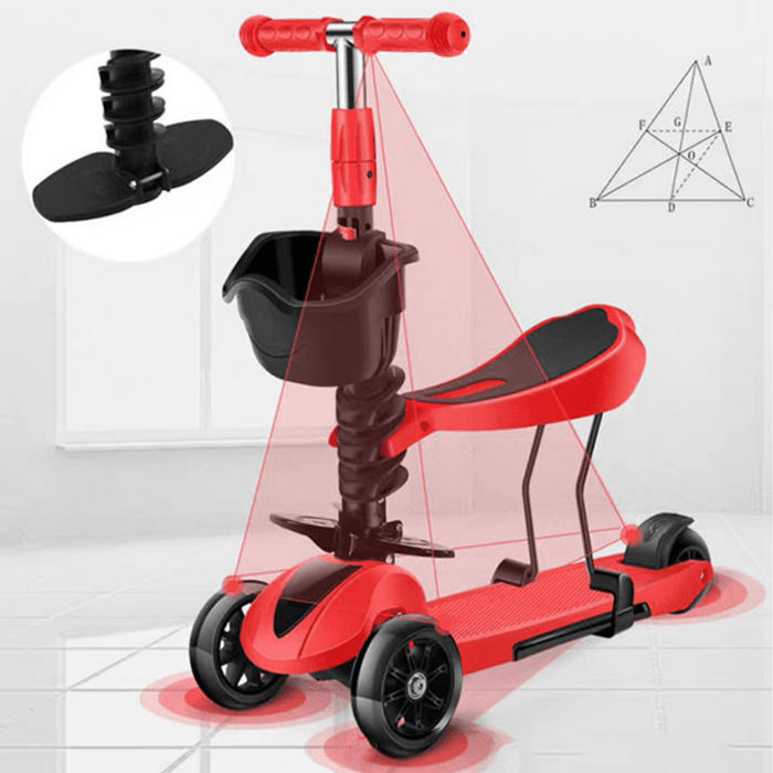 2-In-1 Folding Kids Scooter with Seat Saddle Toddlers Walker Children Bicycle with Flashing Wheels for 3-6 Years Old