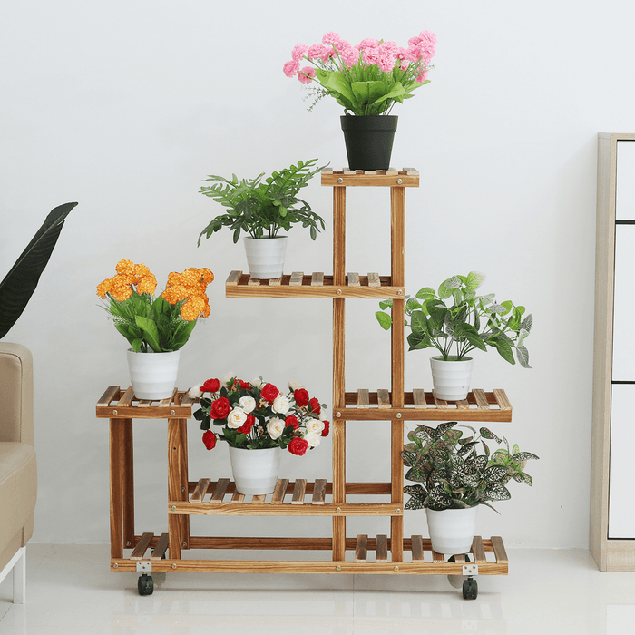 Multi-Layer Wood Garden Plant Flower Pot Stand Shelf Nursery Display Shelves Rack Spade Shovel Harrow Flowerpot Tools