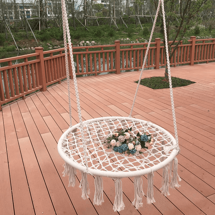 Outdoor Swing Chair Cotton Mesh Woven Hanging Seat Hammock Chair Indoor Outdoor Garden Max Load 120Kg