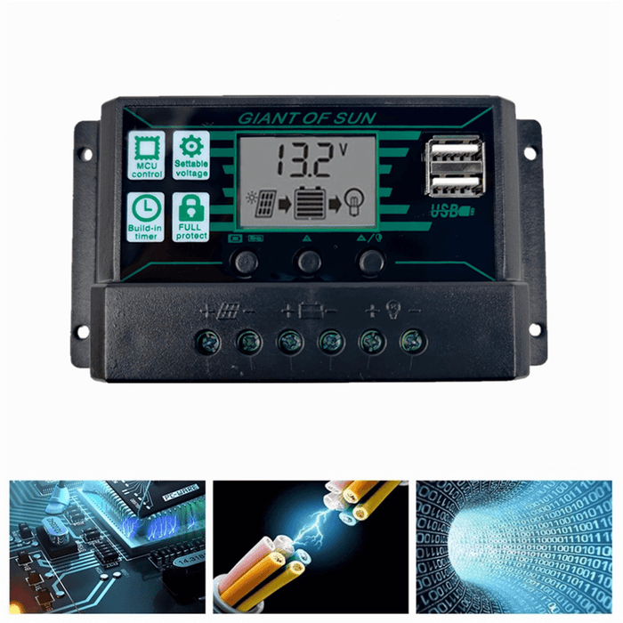 10A-60A Amp Solar Panel Battery Regulator Charge Controller 12/24V Auto Dual USB