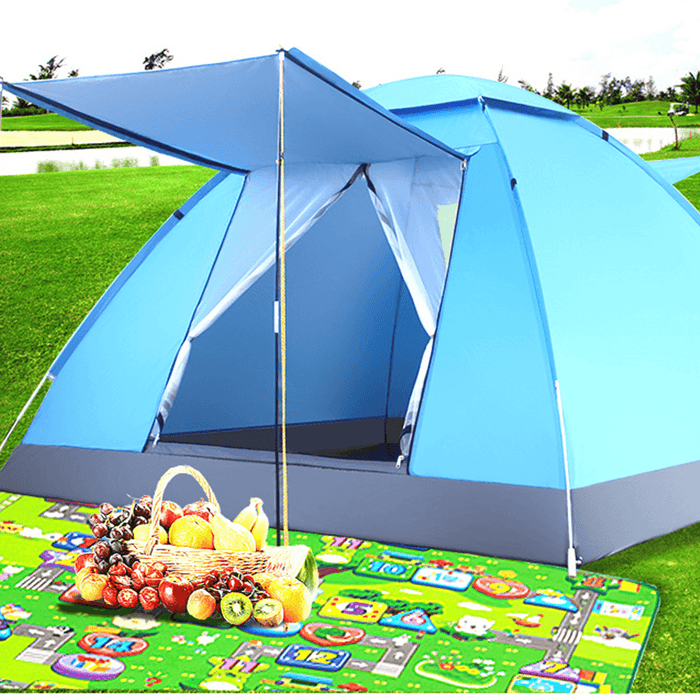 Ipree® 3-4 Person Double Layer Camping Tent with Double Door Outdoor Waterproof Awning Tent 125X200X200Cm for Fishing Camping Party