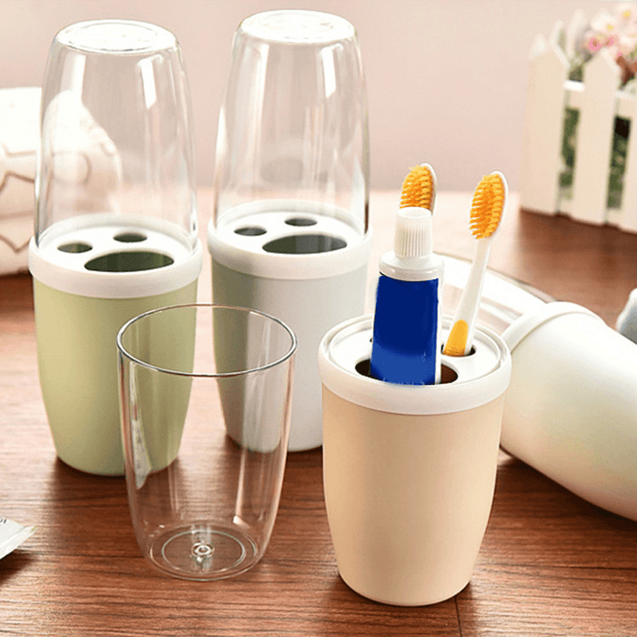 Honana Couple Transparent Cover Toothbrush Toothpaste Holder Organizer Travel Home Washing Storage Cup