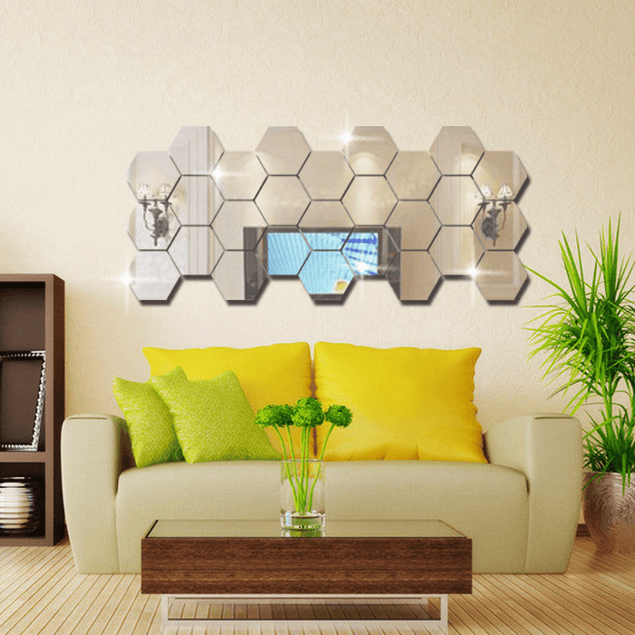 12Pcs 3D Wall Stickers DIY Mirror Hexagon Vinyl Removable Decal for Home Living Room Art Decoration