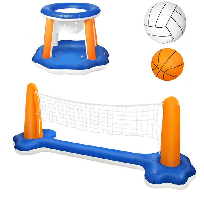 Inflatable Water Volleyball Net Basketball Hoop Basketball Volleyball Floating Toys Swimming Pool Toy Set