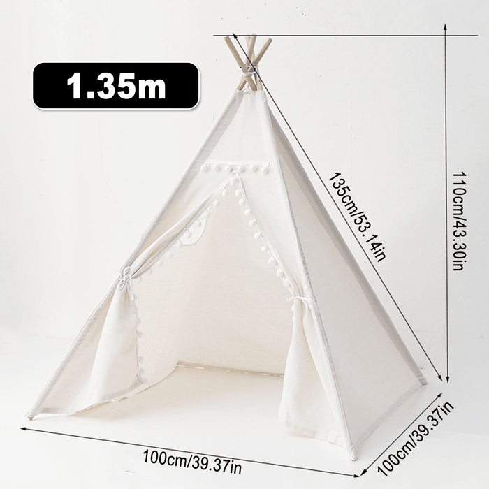 1.35M-1.8M Baby Tents Teepee Durable＆Quality Cotton Canvas Triangle Tent Kids Playhouse Pretend Indoor/Outdoor Play Tent Decoration House Game Gift