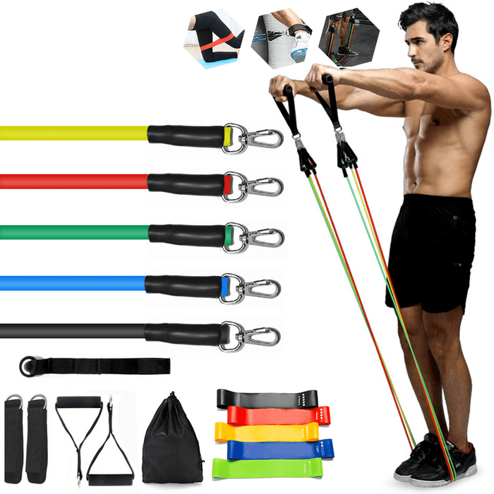 17 Pcs Resistance Band Set Yoga Pilates Abs Exercise Fitness Tube Indoor Gym