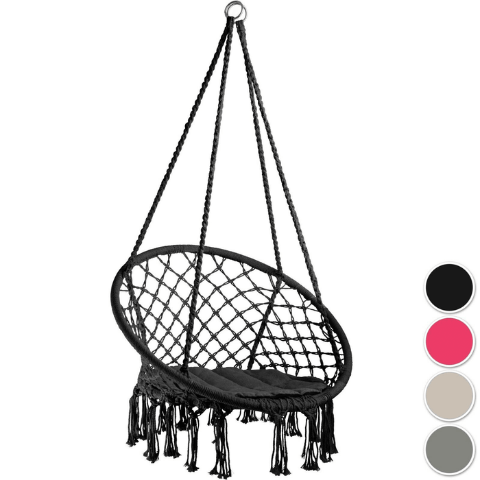 Cotton Hammock Seat Hanging Chair Tassel Deluxe Swing Chair Max Load 120Kg Outdoor Indoor Patio Garden