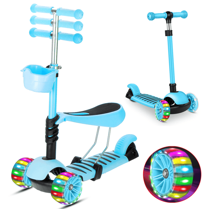 2-In-1 LED Kick Scooter Kids 3 Flashing Wheel Adjustable Height Balance Toddler Gift