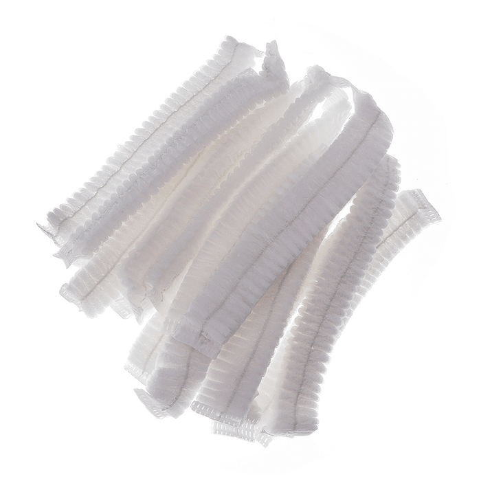 100Pcs Non Woven Disposable Hair Shower Cap Pleated anti Dust Lab Hat White Blue