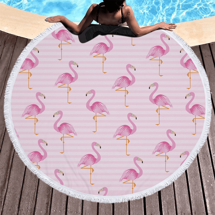 Fashion Flamingo 450G round Beach Towel with Tassels Microfiber 150Cm Picnic Blanket Beach Cover Up