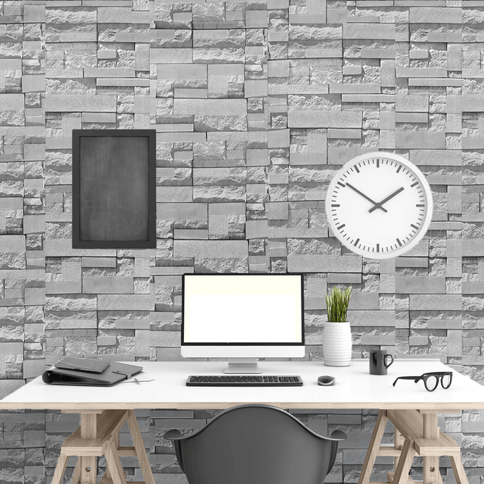 Gray Wallpaper Sticker Wall Cloth Wallpaper Self-Adhesive Waterproof Pvc Retro Brick Pattern Stone Wall Decoration