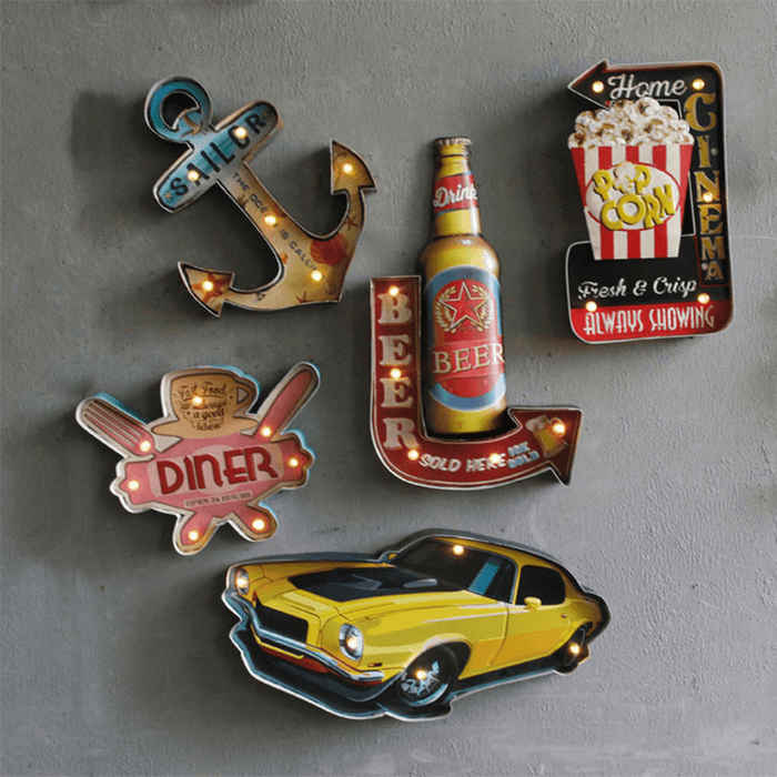 Vintage Retro LED Metal Tin Sign Poster Plaque Bar Pub Club Wall Home Decor LED Sheet Metal Sign Christmas Decorations