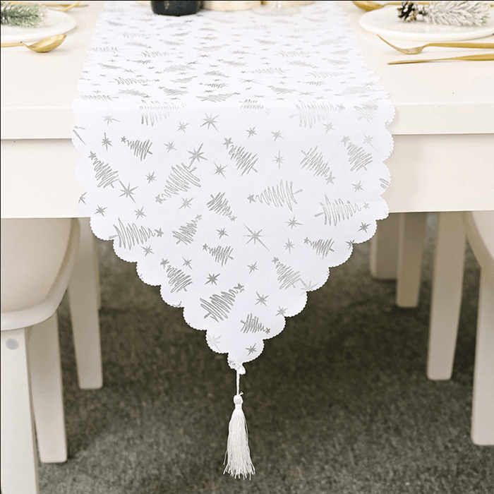 2020 Christmas Decor Tree Star Printed Embroidered Table Runner Table Flag for Home Xmas Table Decoration