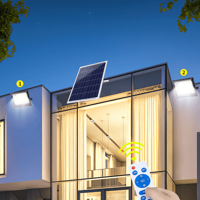 25/45W Solar Flood Light 3 Modes Adjustable Sunlight Spotlights IP67 Werproof 355/641 Leds Street Lamp with Control for Yard Garden Path Patio