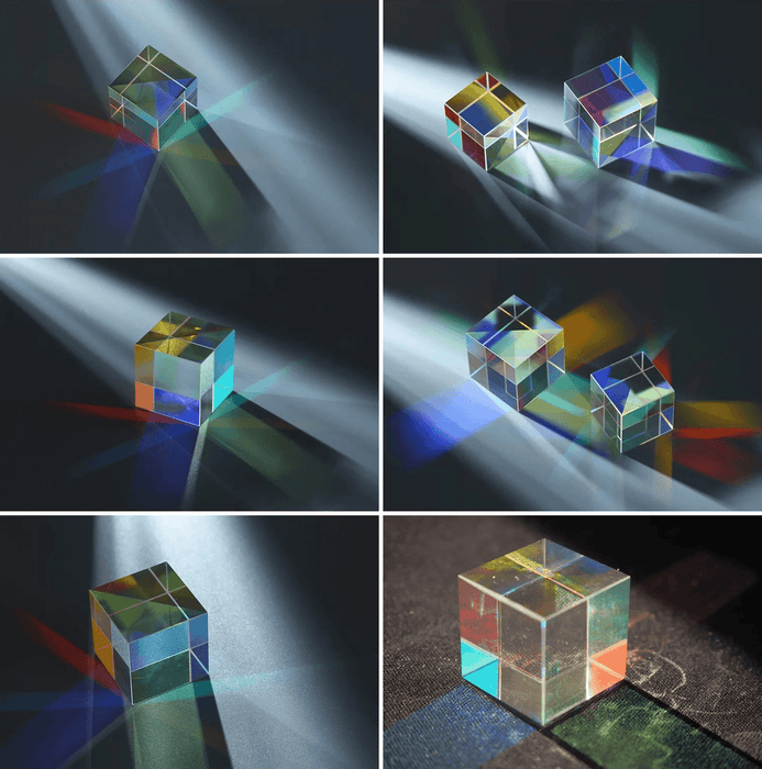 20Mm/23Mm Optical Glass Crystal Combiner Prism X Cube RGB Dispersion Splitter W/ Blue Shinning Box