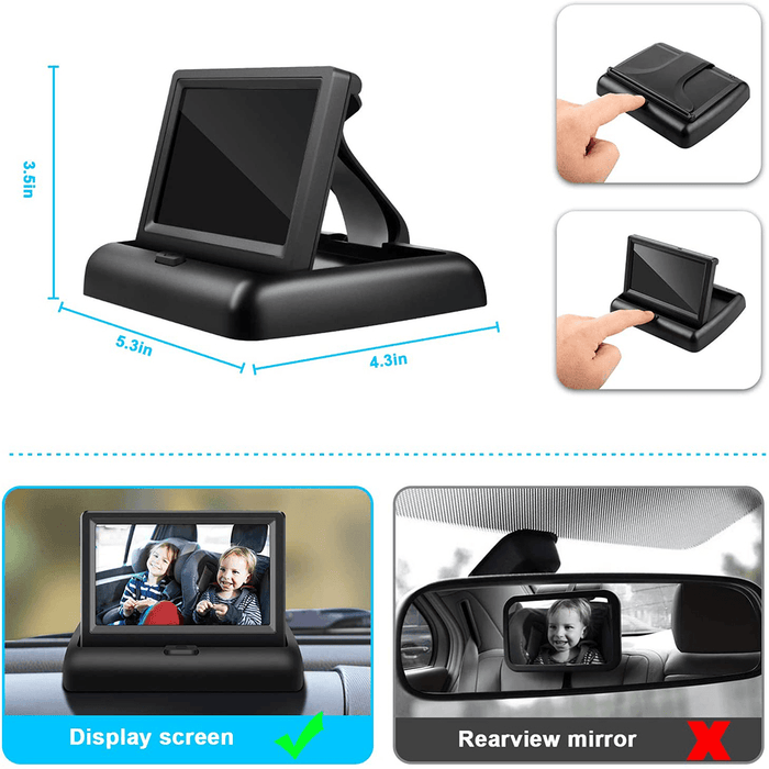 Baby Safety Car Monitor Camera Monitored Mirror 120° Viewing Angle Night Vision Side Driving HD Lens Display for Observe the Baby'S Move