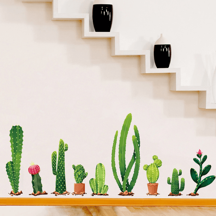 Miico Creative Cartoon Cactus PVC Removable Home Room Decorative Wall Door Decor Sticker