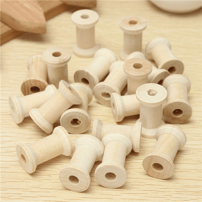 20Pcs Vintage Wooden Sewing Machine Bobbins Spools Reels