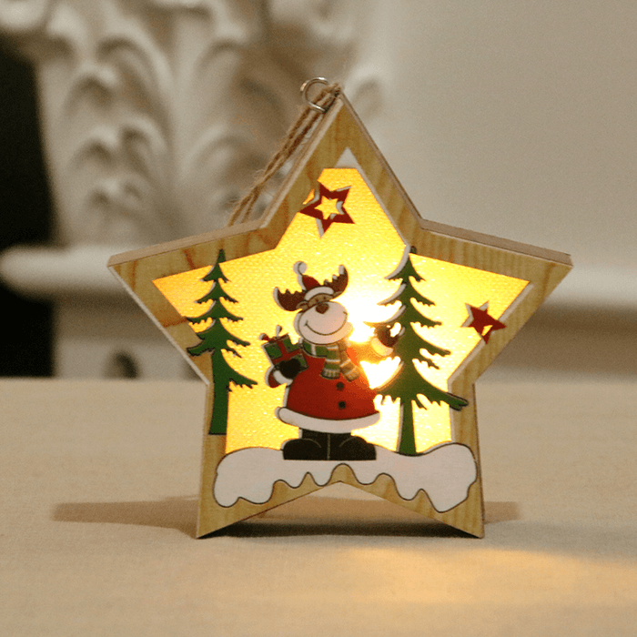 Luminous Christmas Wooden Ornament LED Light Santa Claus Deer Decorations Lamp Xmas