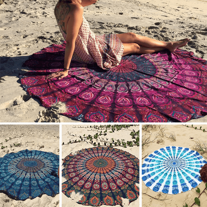 Honana WX-16 150Cm Bohemian Style Thin Chiffon Beach Shawl Mat Mandala round Silk Scarf Bed Sheet Tapestry