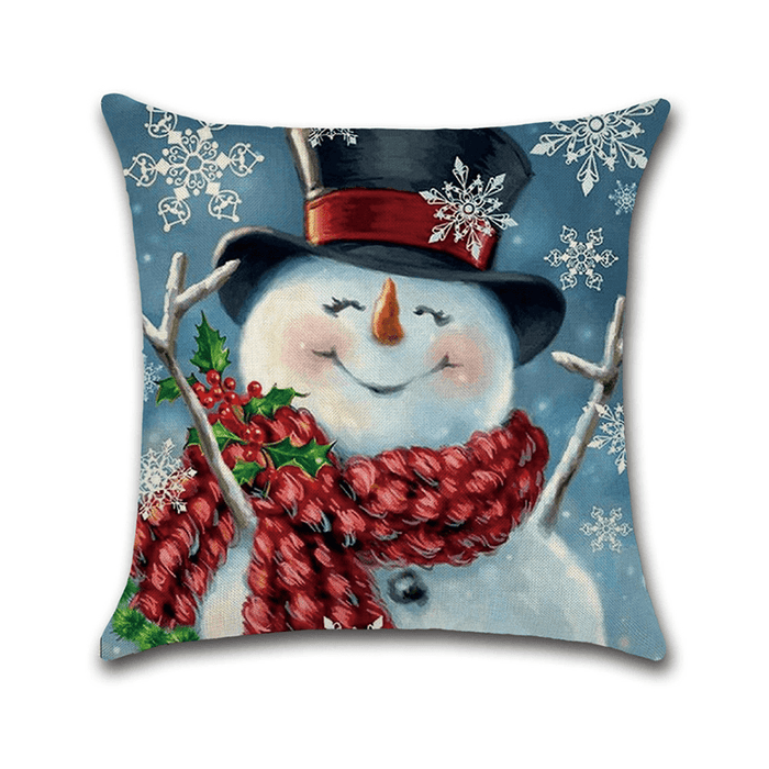 Christmas Snowman Printing Cotton Linen Cushion Cover Home Decorative Pillow Case