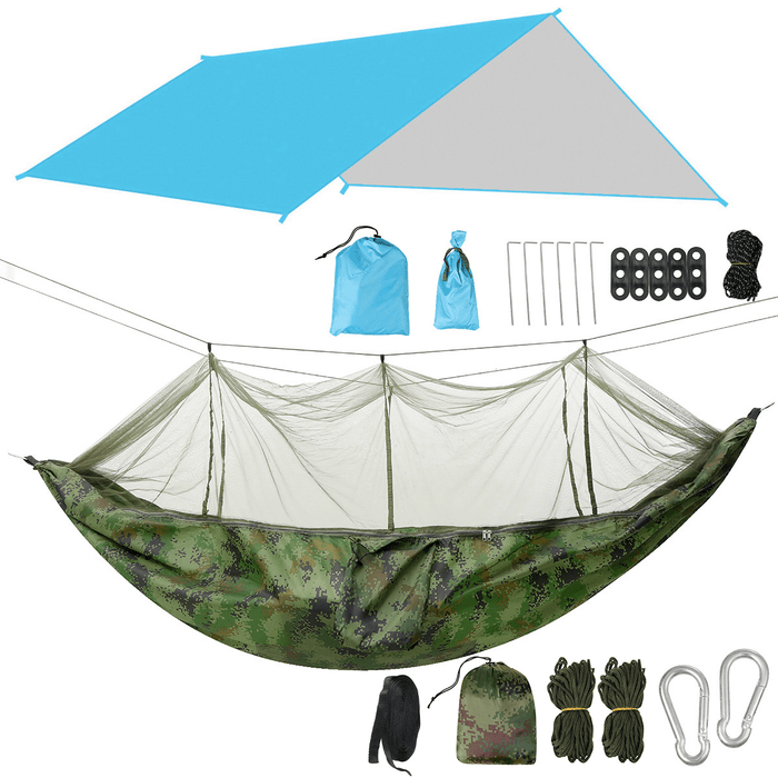 Ipree® 1-2 Person Camping Hammock+Mosquito Net Mesh+Rain Tarp Cover Sleeping Bed Swing Chair Outdoor Hunting Climbing