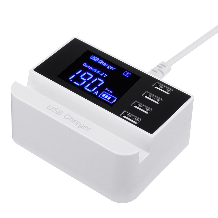 LCD Display 1.9 Inch USB Charger Power Adapter Desktop Charging Station Phone Charger Smart IC Technology USB Ports Charger