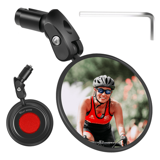 WEST BIKING 1 Pc Wide Range HD Bike Mirror Safe Crystal 360° Adjustable Blind Spot Rearview Mirror for 17.4-22Mm Handle Bar