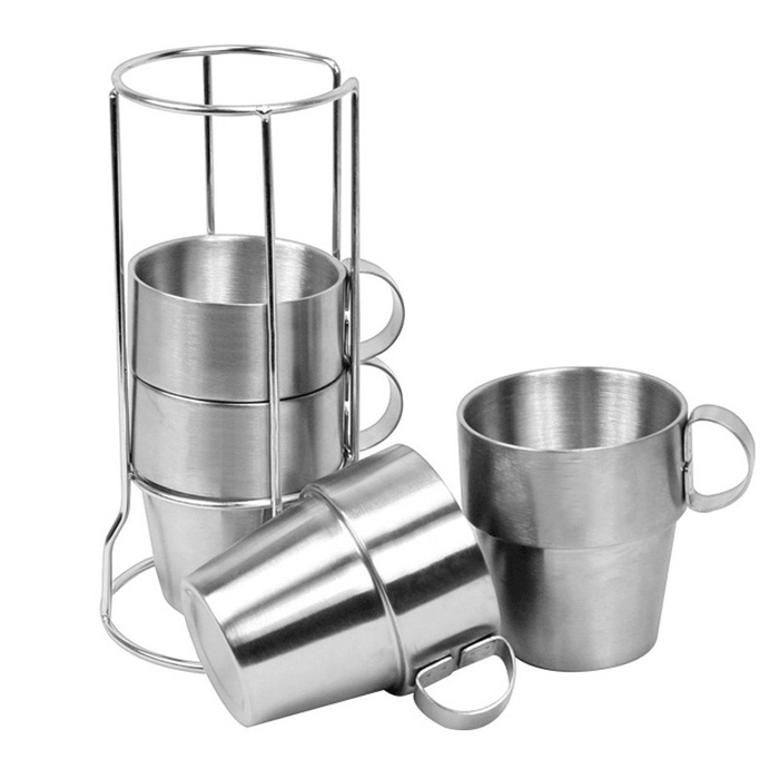 4 PCS Outdoor Portable Picnic Cups Stainless Steel Drinking Mugs Anti-Hot Tea Coffee Cup Set