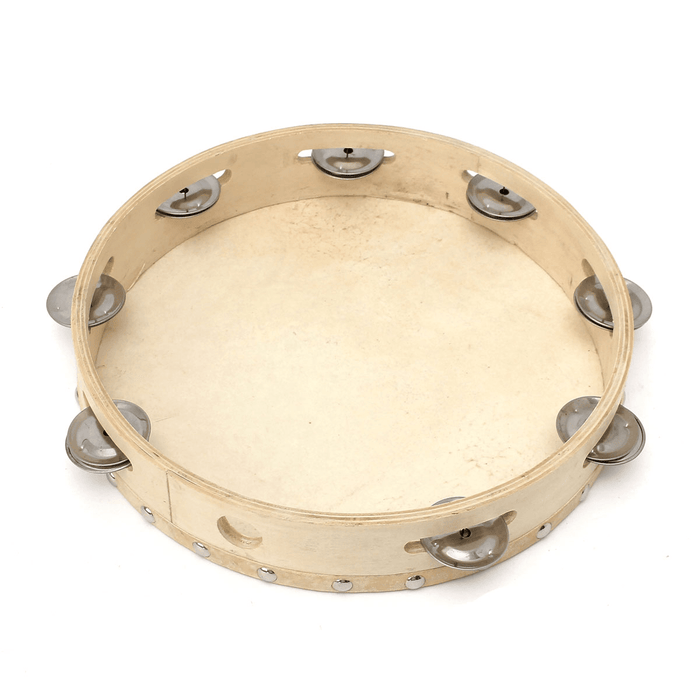 10 Inch Wood Tambourine Percussion Jingles Bell Musical Instrument Kids Educational Toys