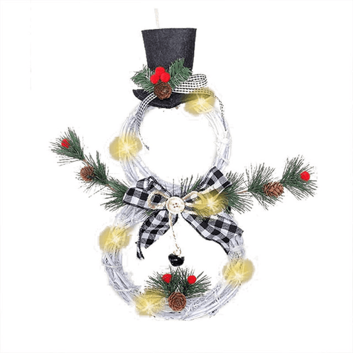 2020 Christmas LED Lights Hang Decoration Snowman Xmas Wreath Rattan Circle Christmas Tree Decoration Navidad Door for Home Decor