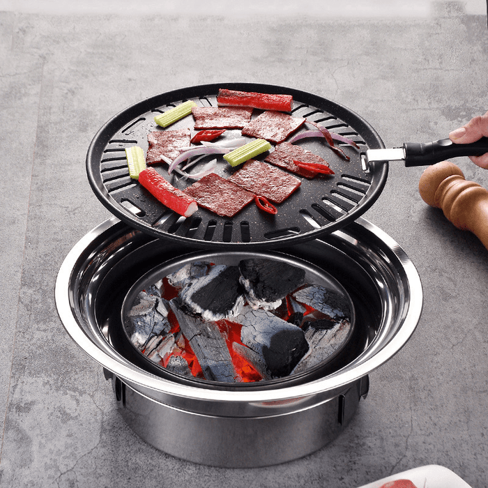 7Pcs/Set Stainless Steel Korean Charcoal Barbecue Grill Home/Outdoor Camping Portable Smokeless Barbecue Stove