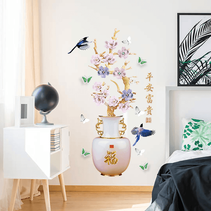 Miico SK9335 Vase Painting Sticker Living Room Bedroom Door Background Decorative Wall Sticker