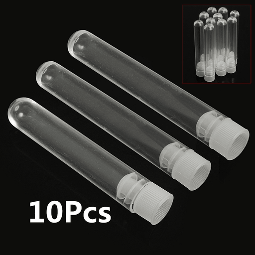 10Pcs Plastic Clear Laboratory Test Tubes Vial Sample Containers with Lid Caps