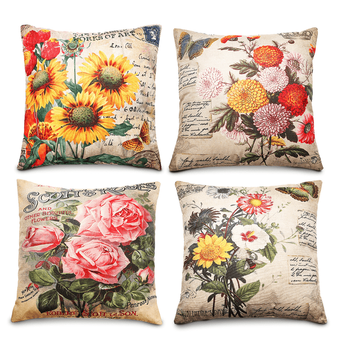 Vintage Flower Cotton Linen Cushion Cover Throw Pillow Case Sofa Home Decor