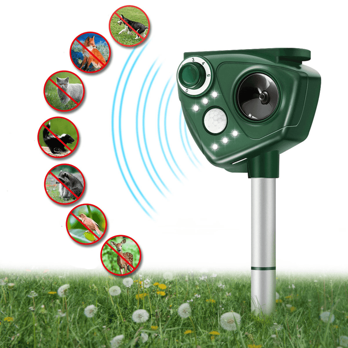 Solar Powered Ultrasonic Pest Animal Repeller Motion Bird Repellent Control Scare Waterproof with 6 Leds