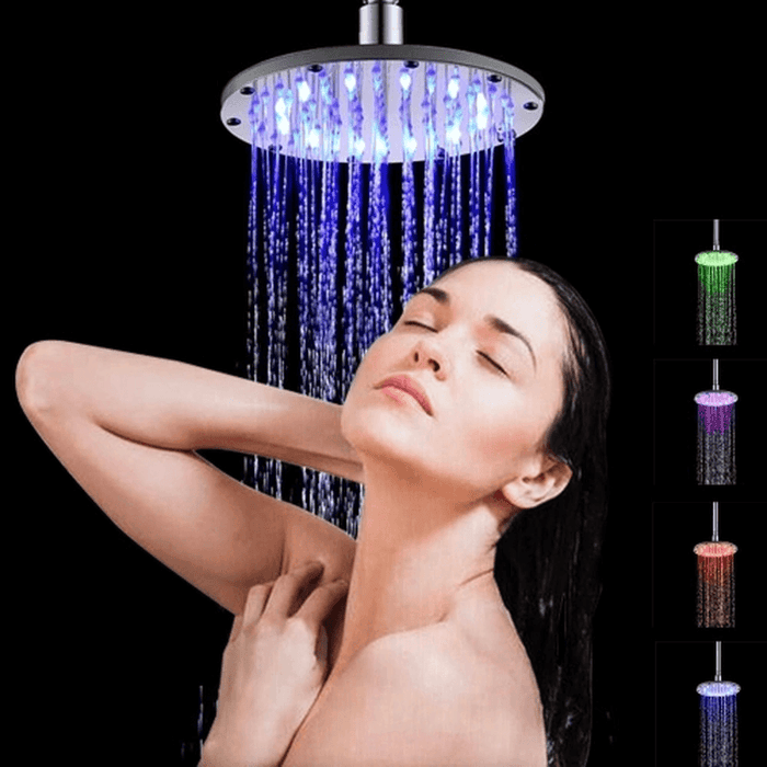 6/8/10 Inch LED Rainfall Shower Head round Shower Head Automatically RGB Color-Changing Temperature Sensor Showerhead for Bathroom