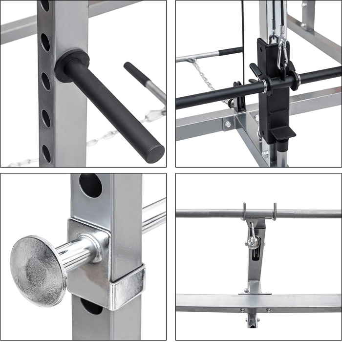 [US Direct] BOMINFIT Multi-Function Power Cage Power Tower 17.5-68'' High Adjustable Dipping Station Barbell Stand Squat Cage for Weight Training Max Loading 800Lbs