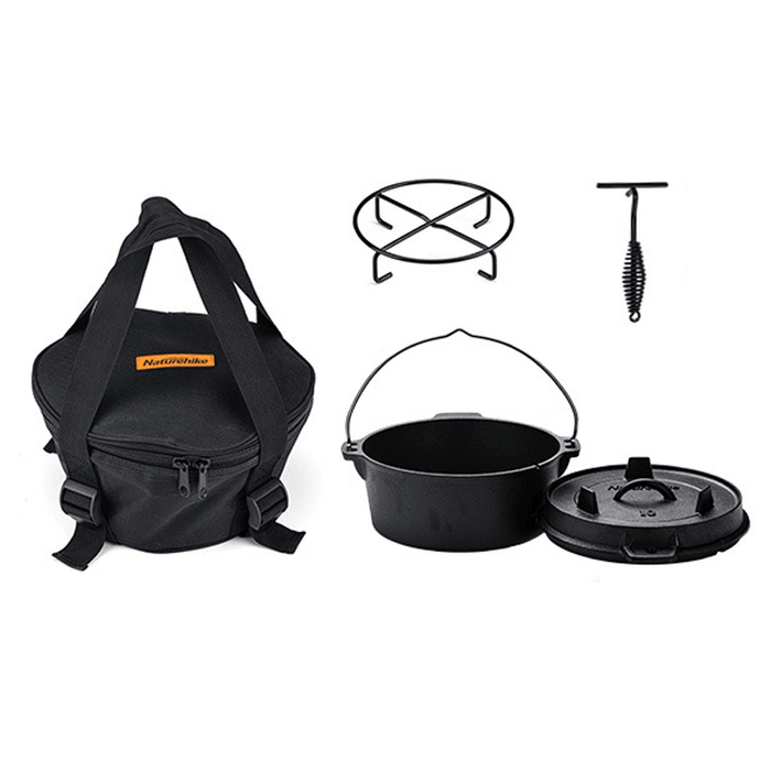 NATUREHIKE Outdoor Multi Purpose Cast Iron Pot Picnic Cooking Tools Frying Pan Soup Pot Cookware Culinary Enthusiasts