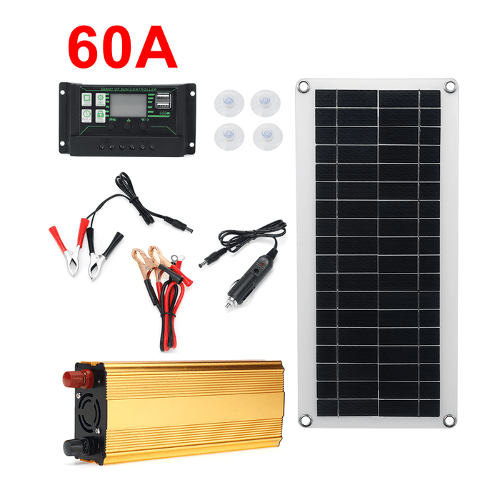 4In1 Waterproof Solar Panel Solar Power Kit W/ 2000W Power Inverter 30W Solar Panel with Soar Charge Controller