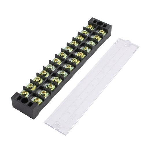 TB-2512 600V 25A 12 Position Terminal Block Barrier Strip Dual Row Screw Block Covered W/ Removable Clear Plastic Insulating Cover