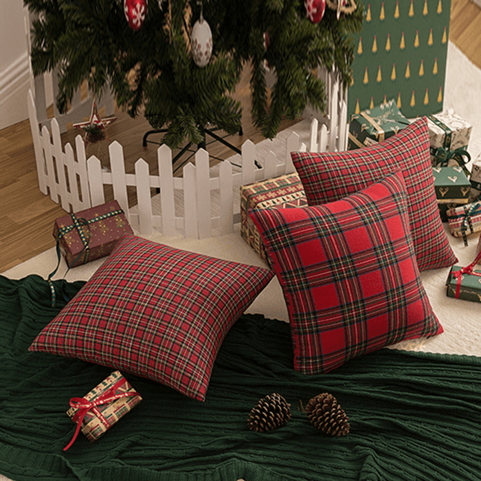 1PC Square Pillow Case Christmas Scottish Plaid Throw Waist Cushion Cover 18"