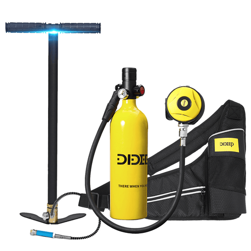 DIDEEP 1L Portable Scuba Tank Diving Oxygen Dive Equipment + Inflator Pump Kit