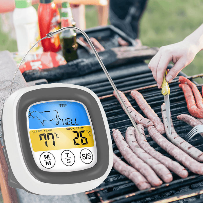 Barbecue Temperature Timer Waterproof Two Alarm Modes Touch Screen BBQ Temperature Timer for Outdoor Camping Barbecue