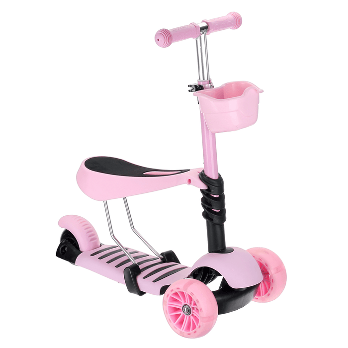 2-In-1 LED Kick Scooter Kids 3 Flashing Wheel Adjustable Height Balance Toddler Gift