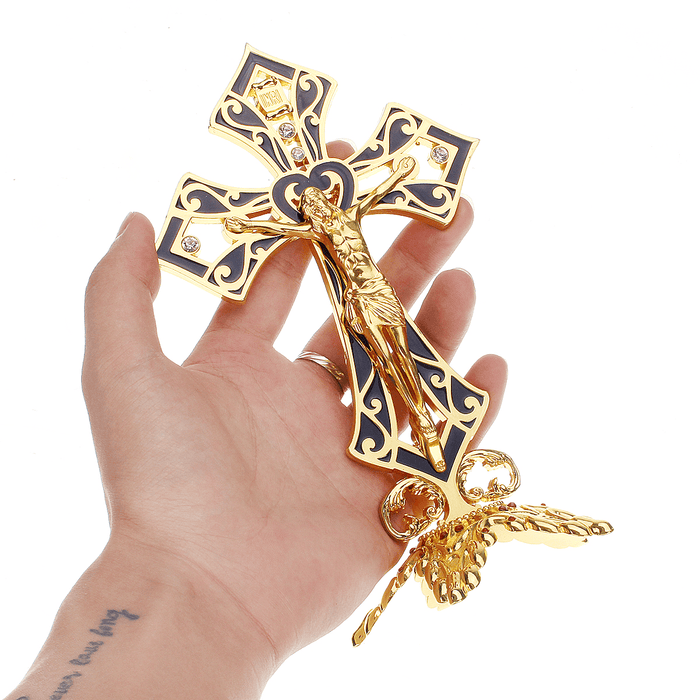 Metal Alloy Jesus Christ Cross Golden Arrangement Vintage Statue Table Decor Box Decorations