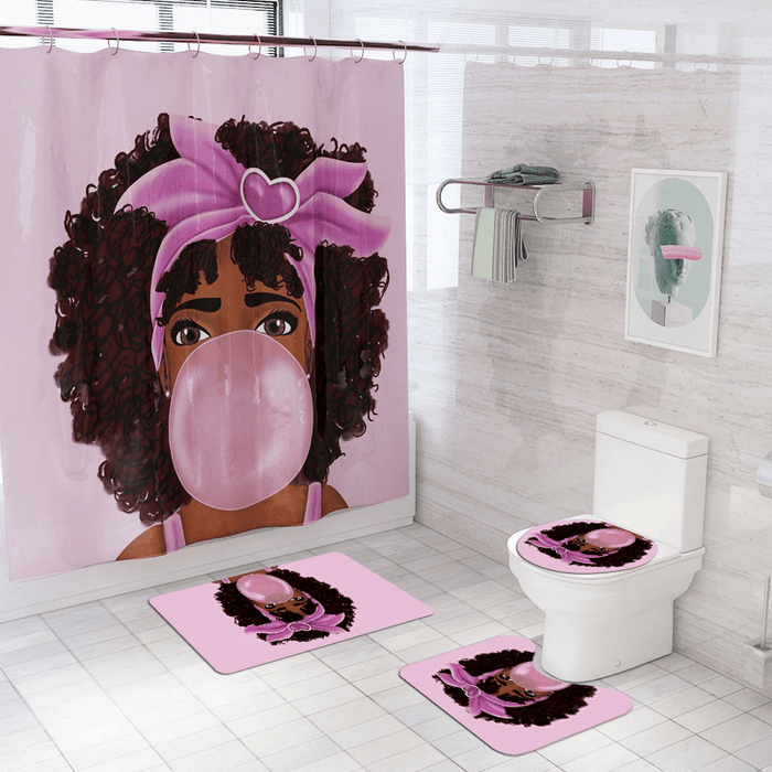 Bathroom Shower Curtain or 3-Pieces Bath Mat Toilet Cover Rug Decor Set Non Slip Waterproof