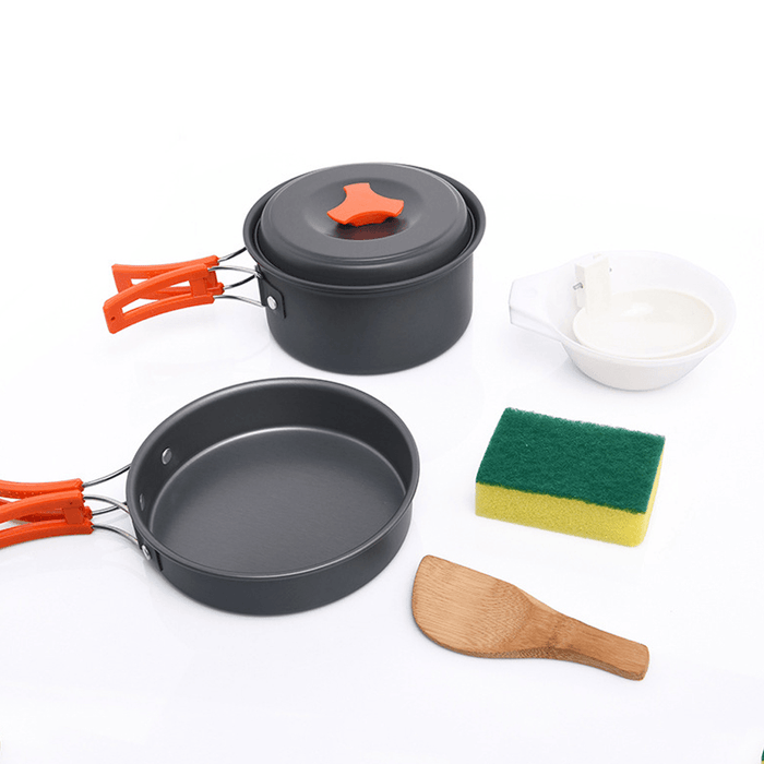 Widesea 1-2 People Camping Tableware Non-Stick Pan Folding Pot Bowl Cleaning Tools Outdoor Picnic BBQ Cooking